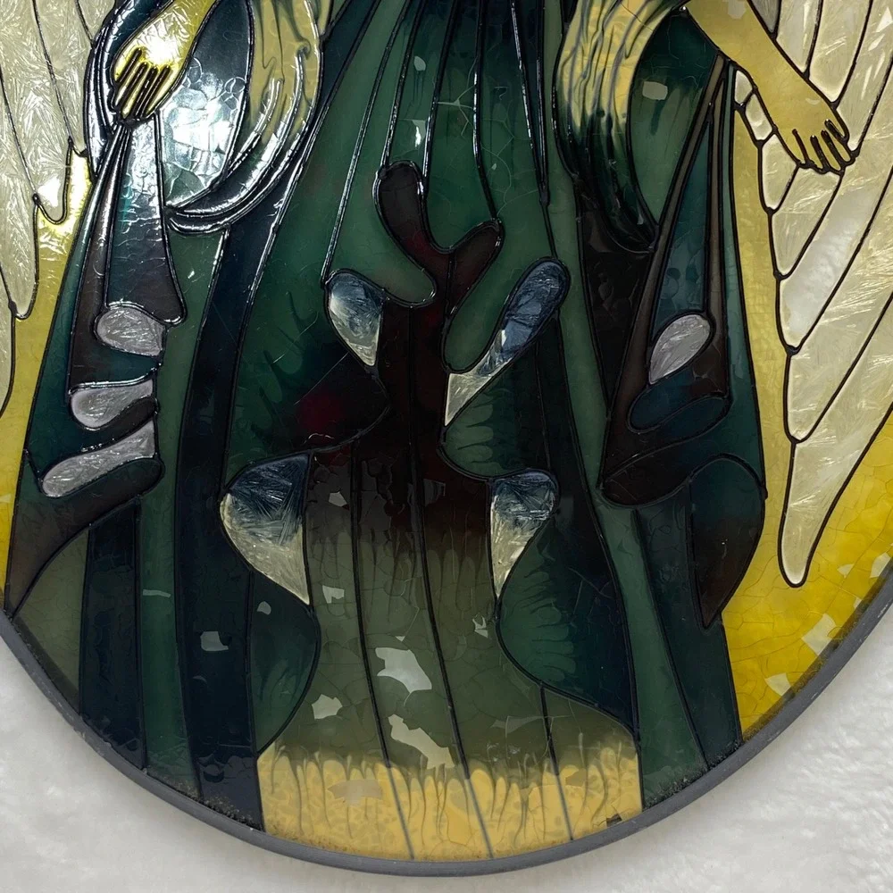 VTG  Angel Stained Glass Window Hanging‎ Sun Catcher Art Decor **See Read**